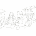 Housing professional discussing the supported housing referral process with a family.